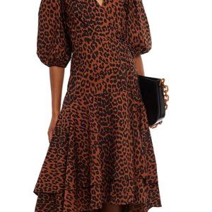 GANNI Layered leopard-print cotton-poplin midi wrap dress